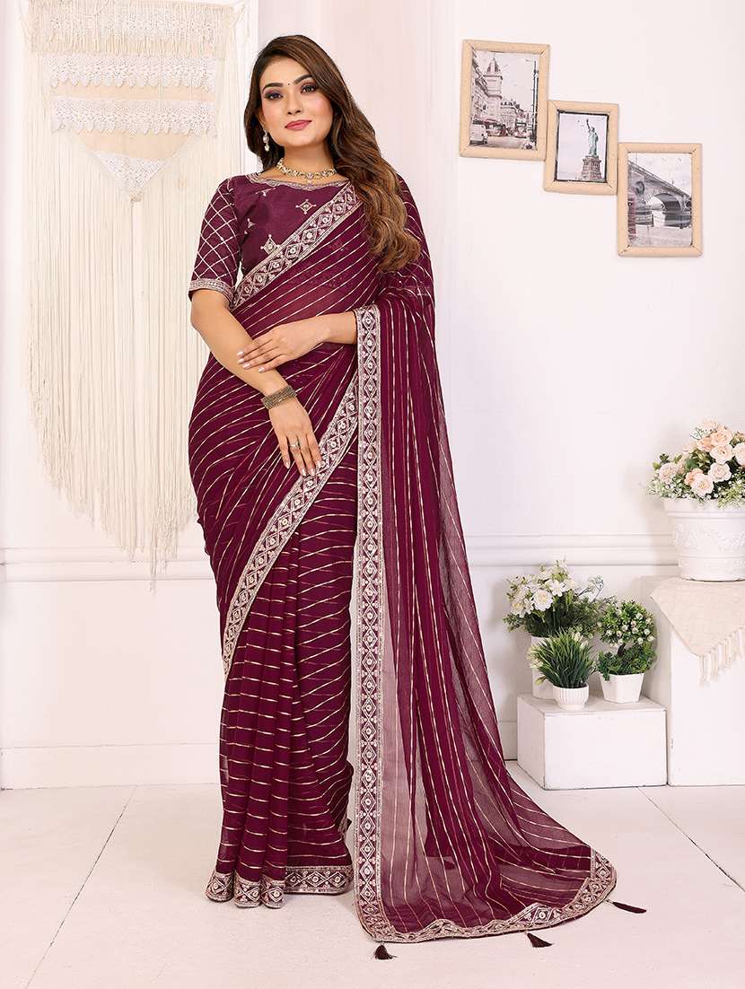 women striped bordered saree with blouse