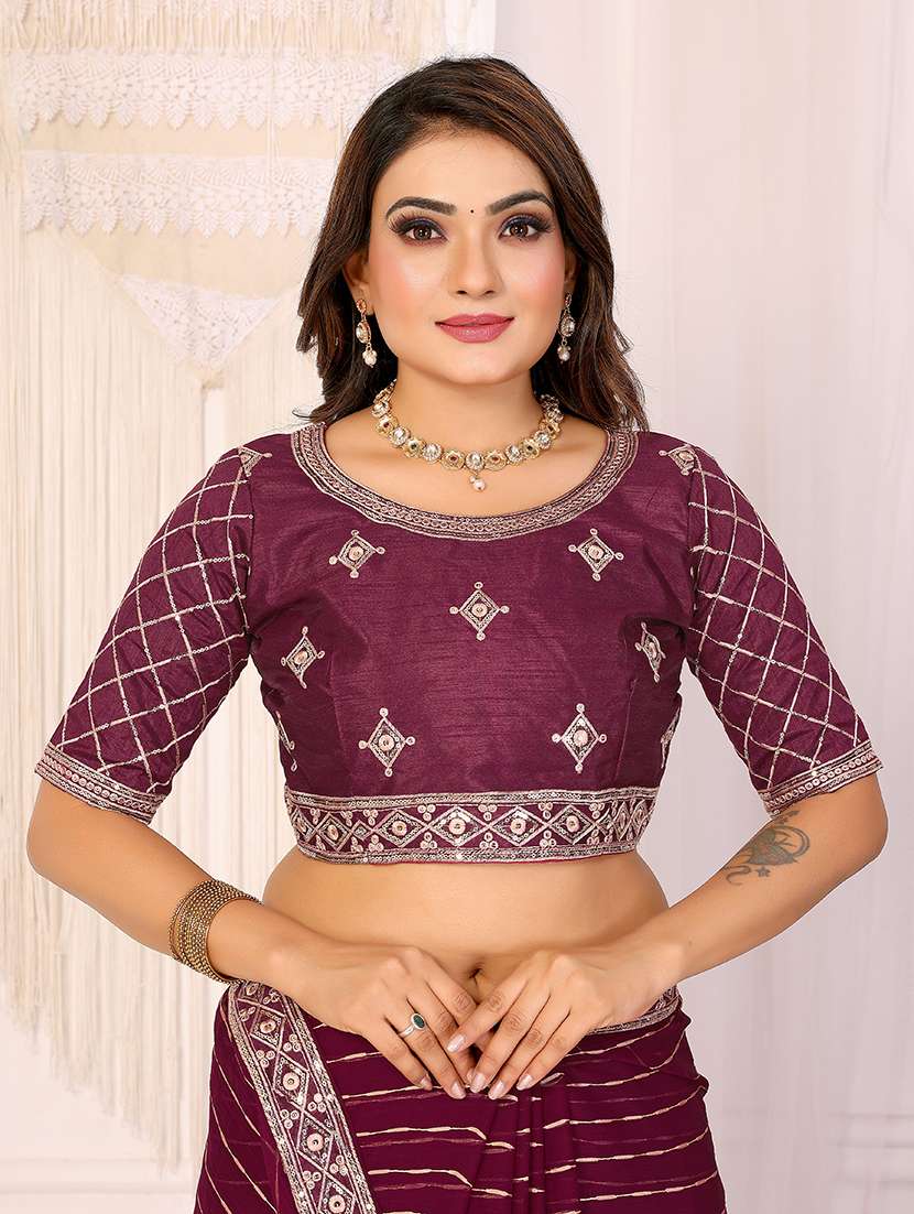 women striped bordered saree with blouse - 22298968 -  Standard Image - 5