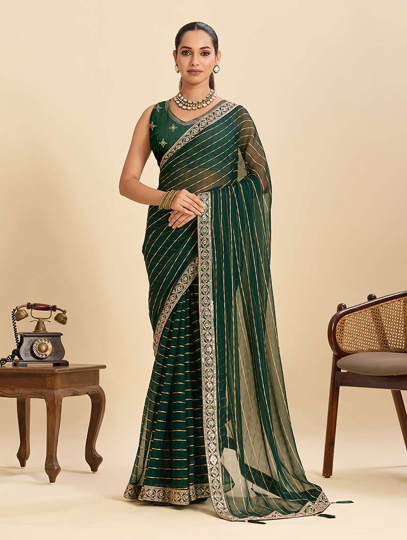 women striped bordered saree with blouse