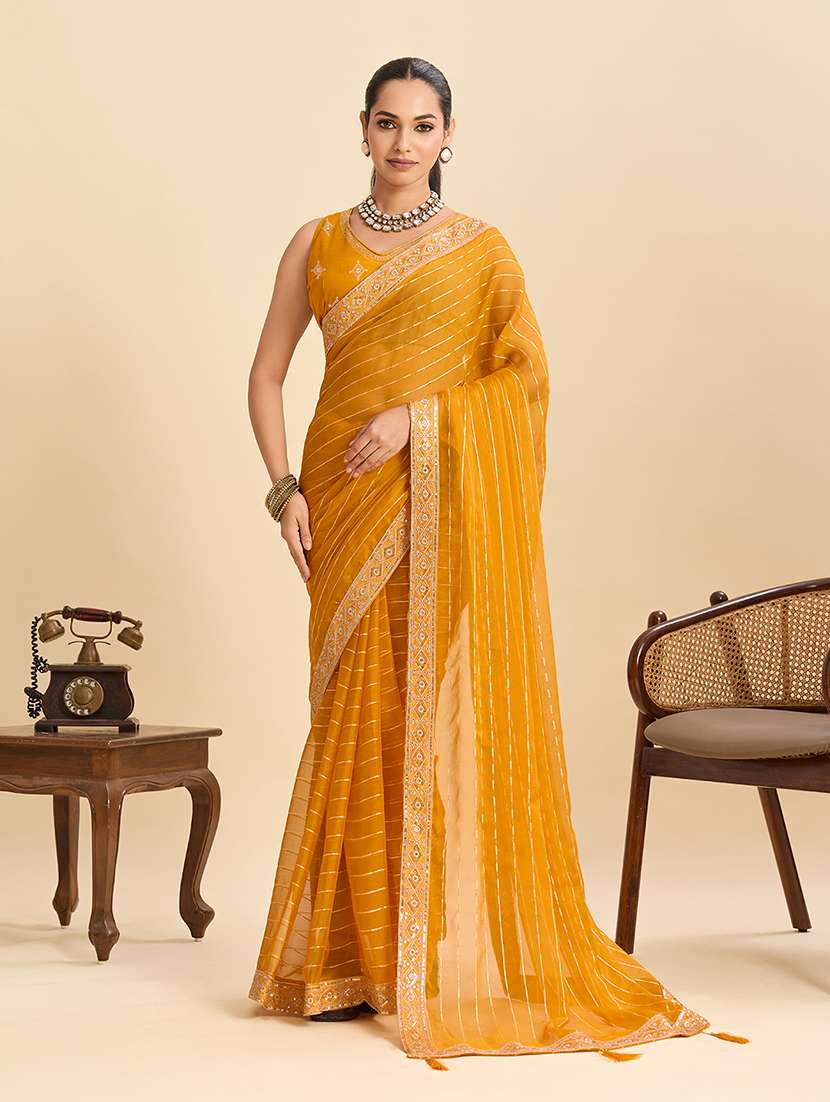 women striped bordered saree with blouse