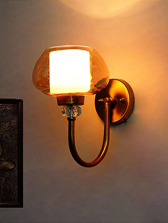 amber rounded bowl glass wall sconce