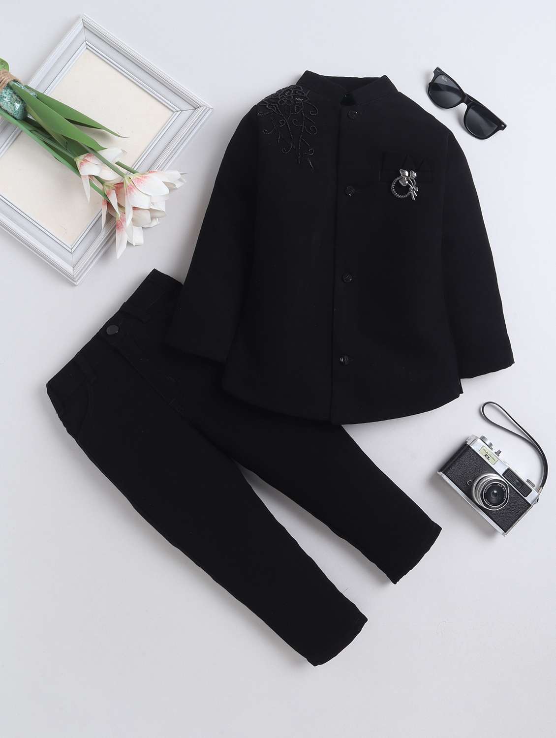 black cotton blend sherwani kurtas & kurta set