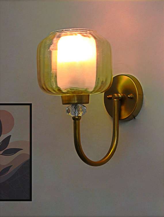 rounded cube glass wall sconce with amber shade