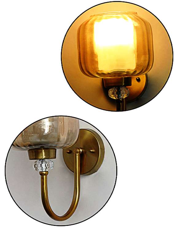 rounded cube glass wall sconce with amber shade - 22299048 -  Standard Image - 3
