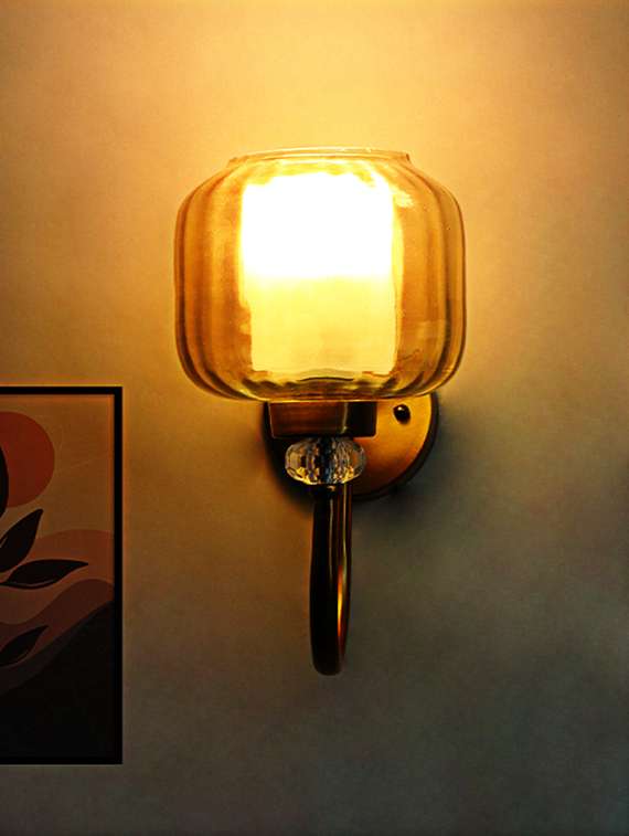 rounded cube glass wall sconce with amber shade - 22299048 -  Standard Image - 5