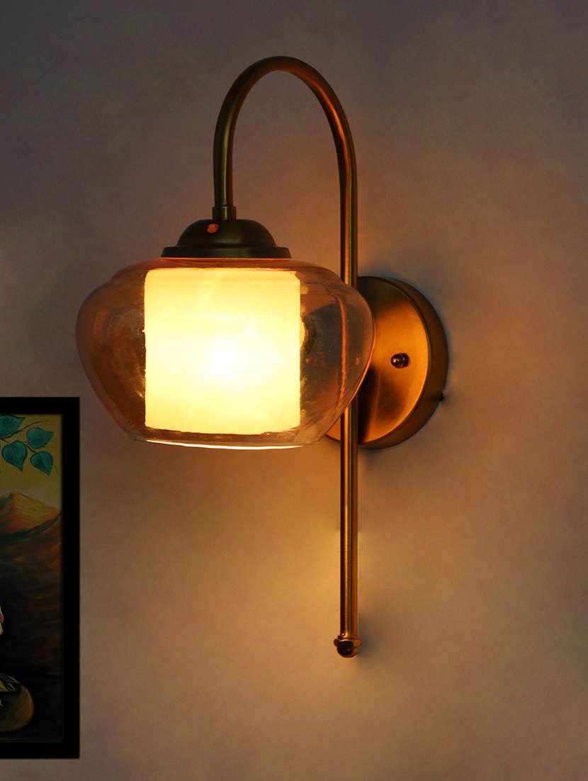 curved brass gooseneck glass wall light