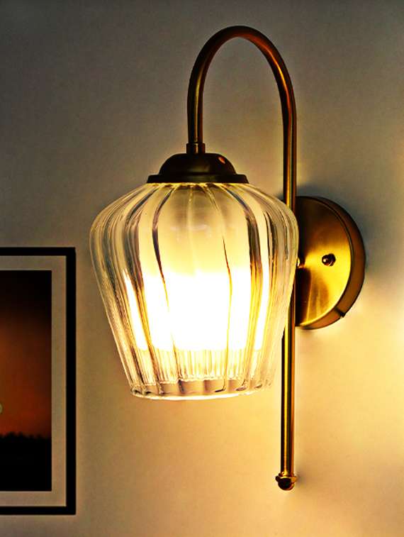 elegant flower bell shade brass wall light