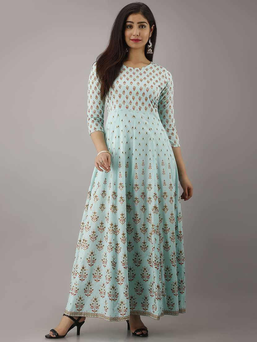women printed three quarter sleeve ethnic dress