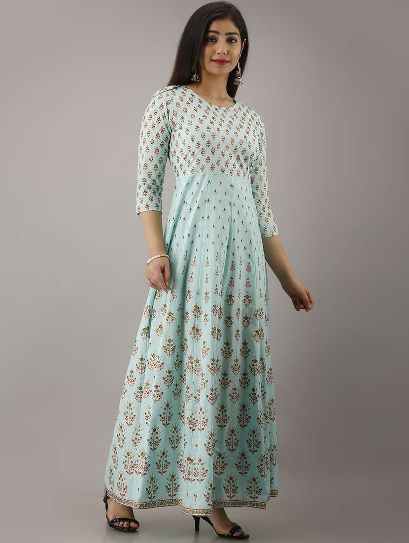 women printed three quarter sleeve ethnic dress - 22299129 -  Standard Image - 3