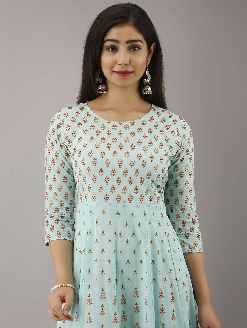 women printed three quarter sleeve ethnic dress - 22299129 -  Standard Image - 5