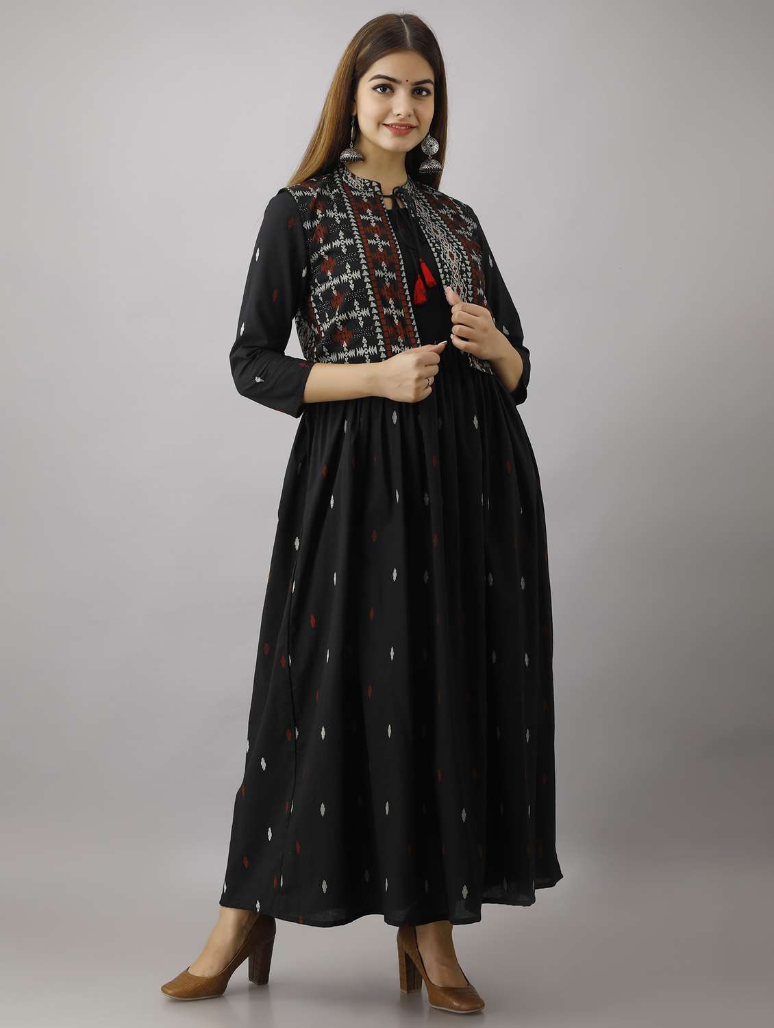 women self design three quarter sleeve ethnic dress - 22299130 -  Standard Image - 3