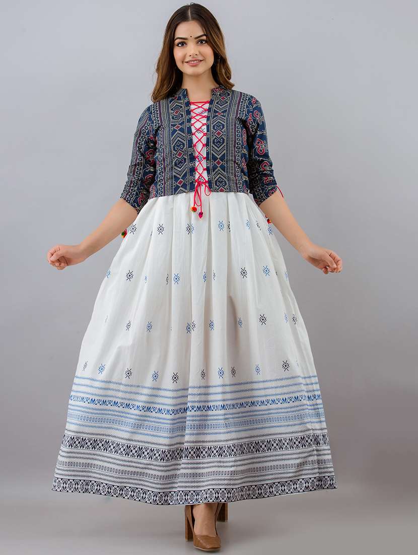 women printed three quarter sleeve ethnic dress