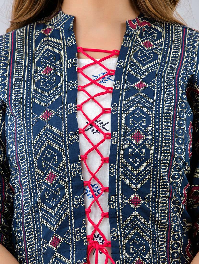 women printed three quarter sleeve ethnic dress - 22299131 -  Standard Image - 3