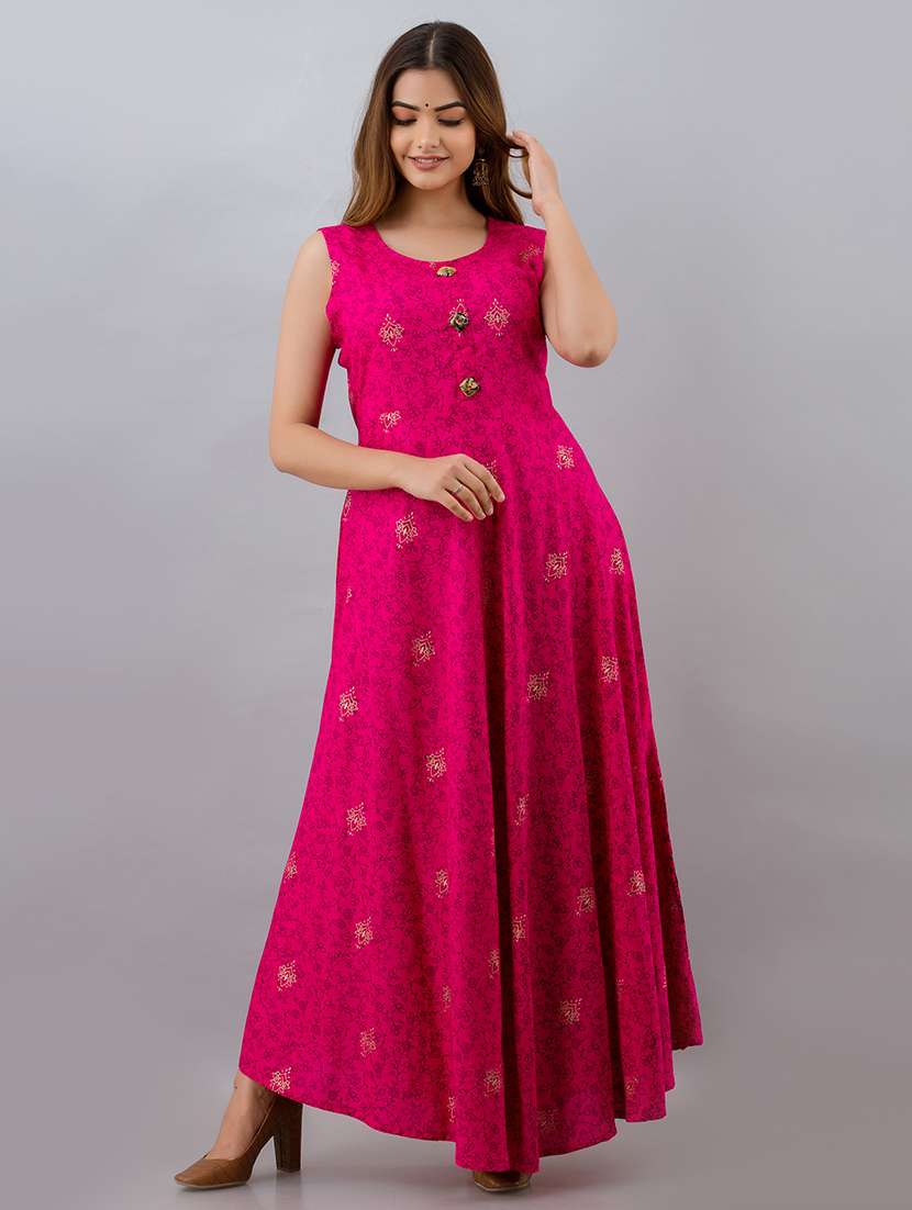 women printed three quarter sleeve ethnic dress - 22299132 -  Standard Image - 3