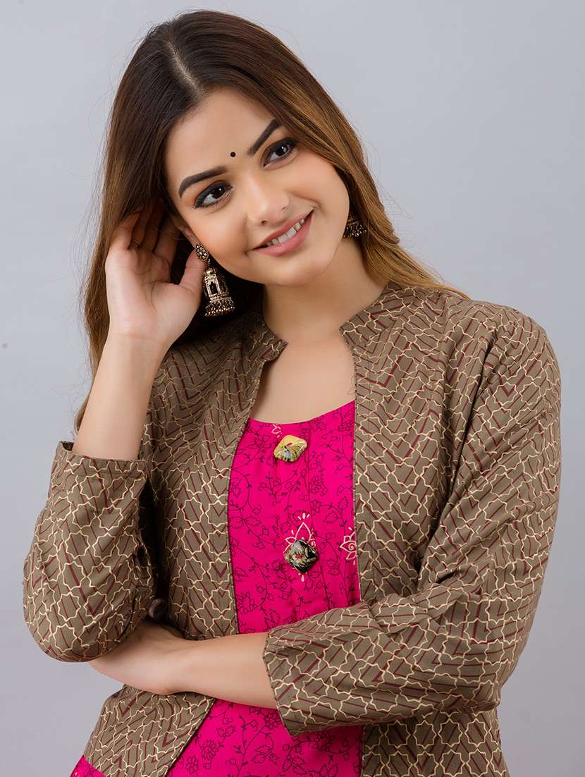 women printed three quarter sleeve ethnic dress - 22299132 -  Standard Image - 5