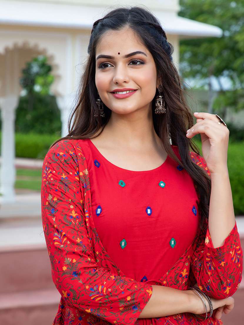 women printed three quarter sleeve ethnic dress - 22299134 -  Standard Image - 5