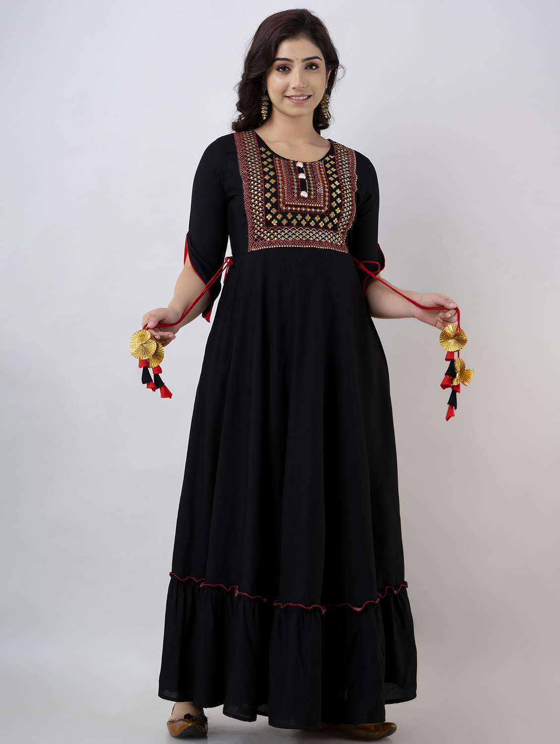 women solid with work three quarter sleeve ethnic dress