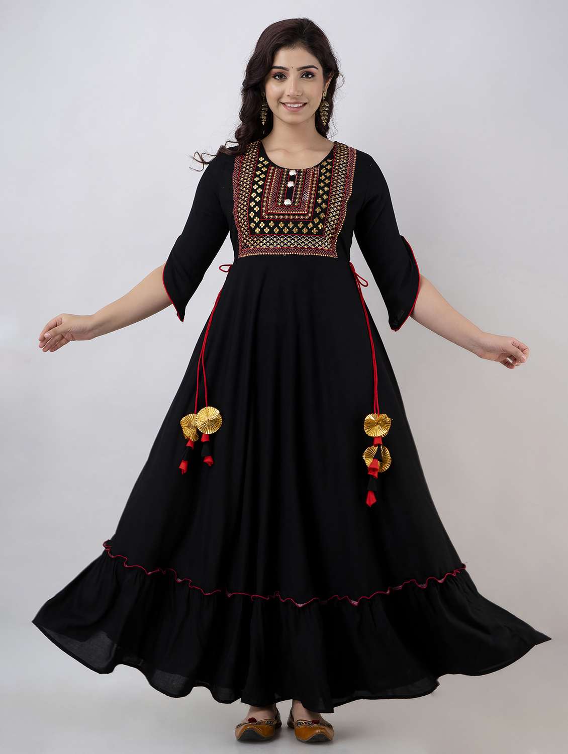 women solid with work three quarter sleeve ethnic dress - 22299138 -  Standard Image - 3