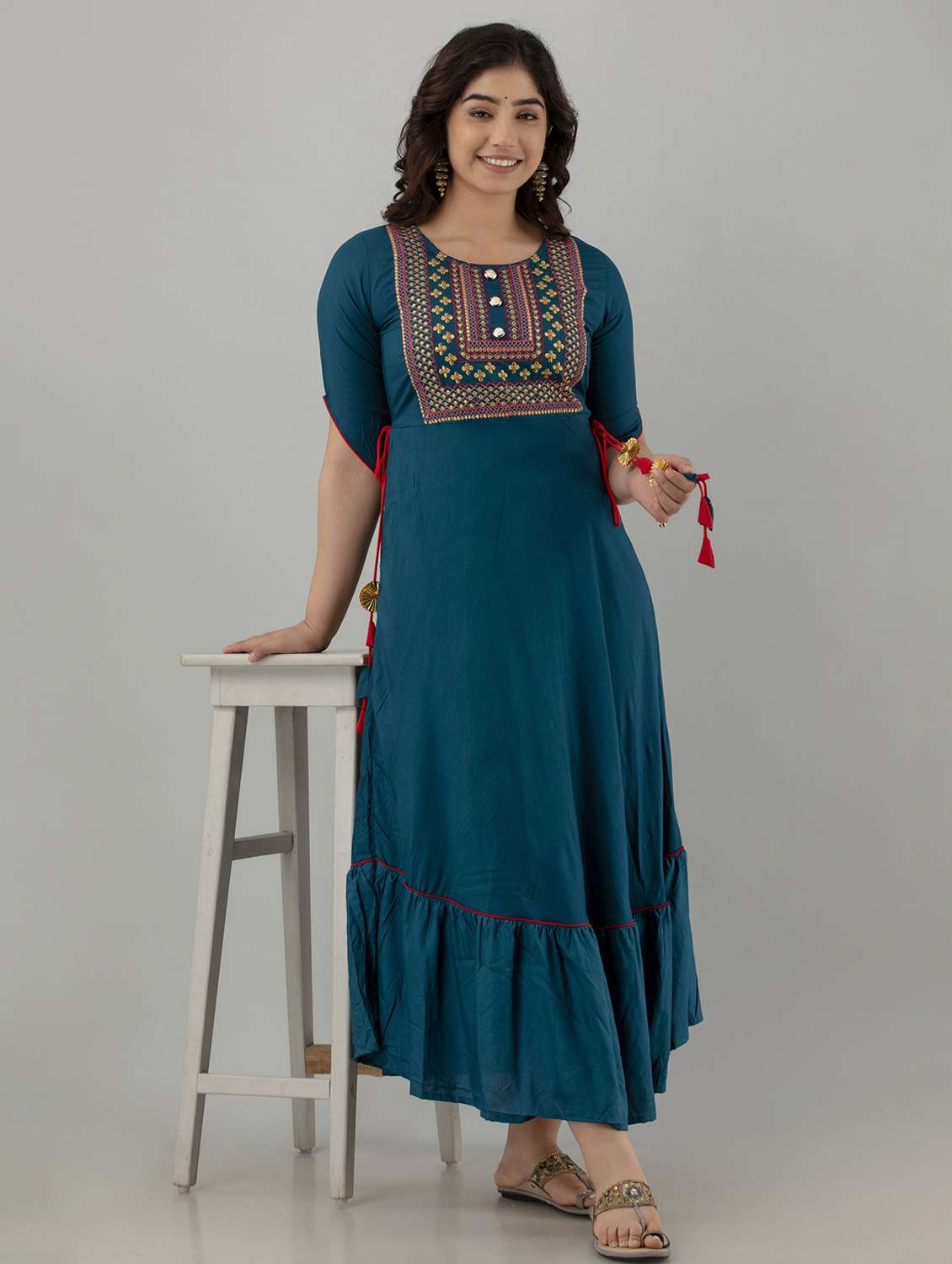 women solid with work short sleeve ethnic dress