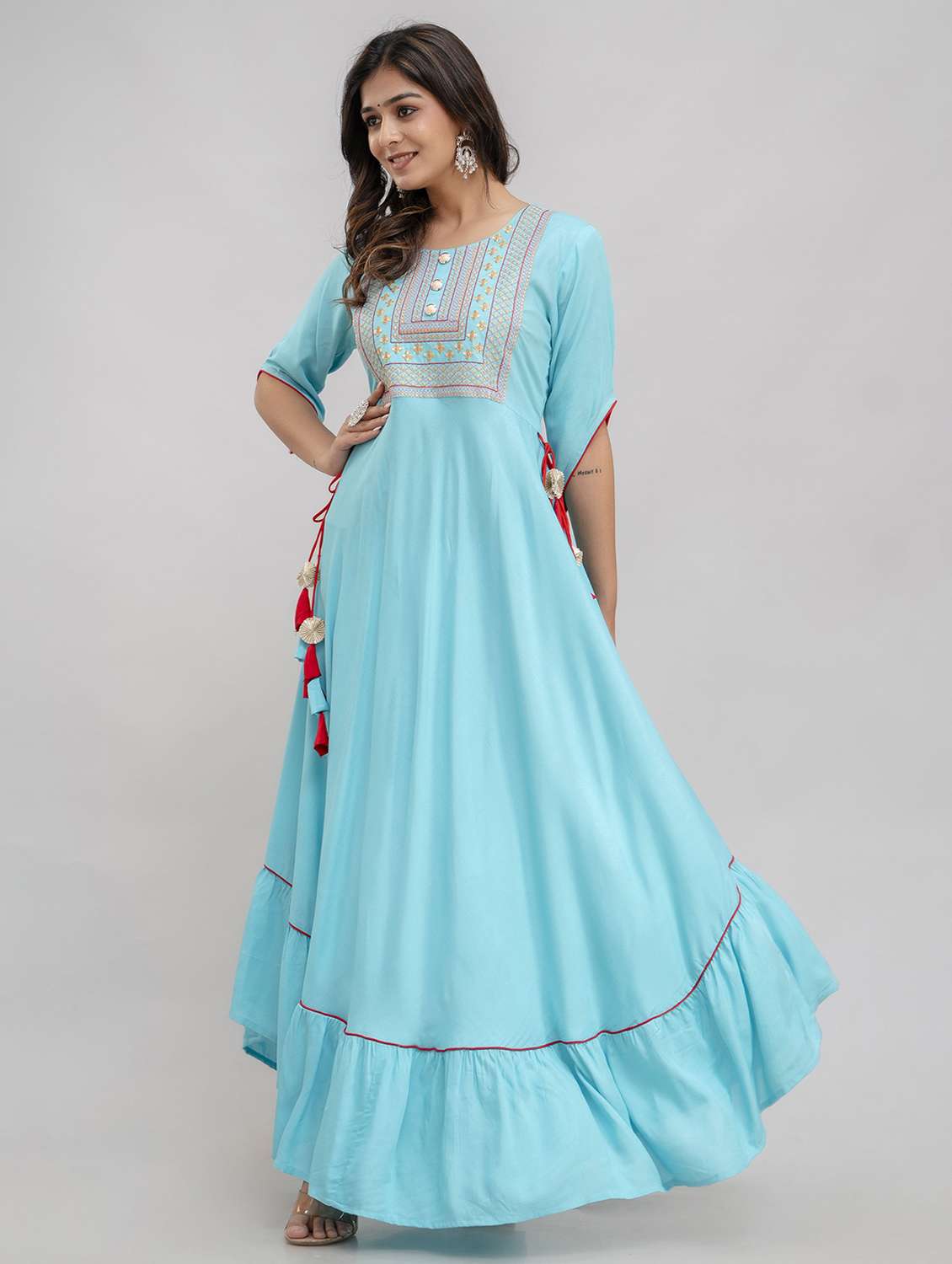 women solid with work three quarter sleeve ethnic dress