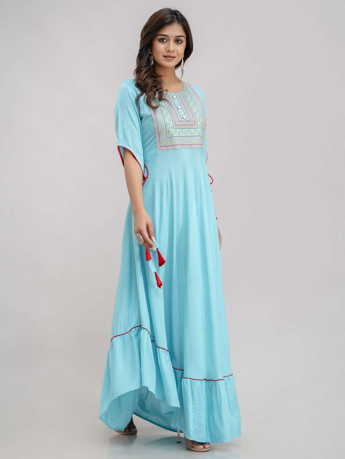 women solid with work three quarter sleeve ethnic dress - 22299141 -  Standard Image - 3