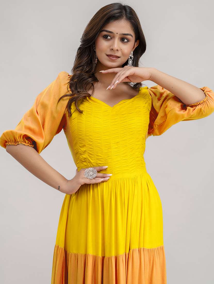 women color block puff sleeve tiered maxi dress - 22299146 -  Standard Image - 5