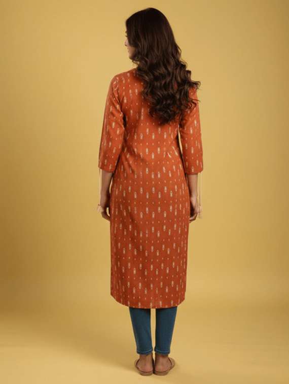 women printed three quarter sleeve straight kurta - 22299147 -  Standard Image - 3