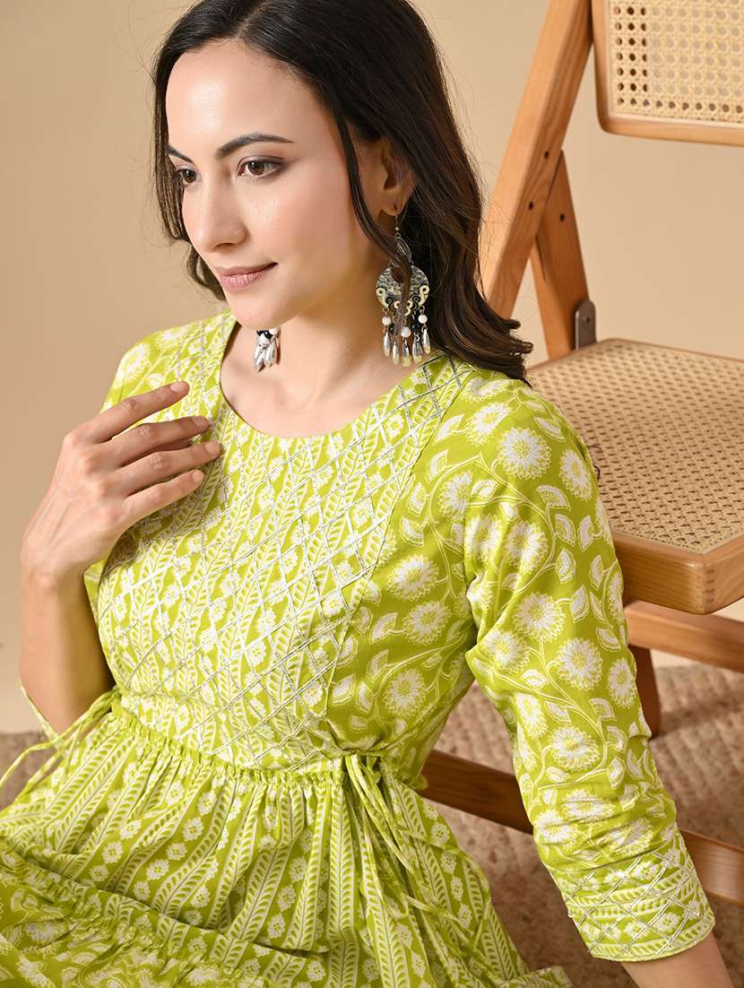 women printed three quarter sleeve ethnic dress - 22299148 -  Standard Image - 5