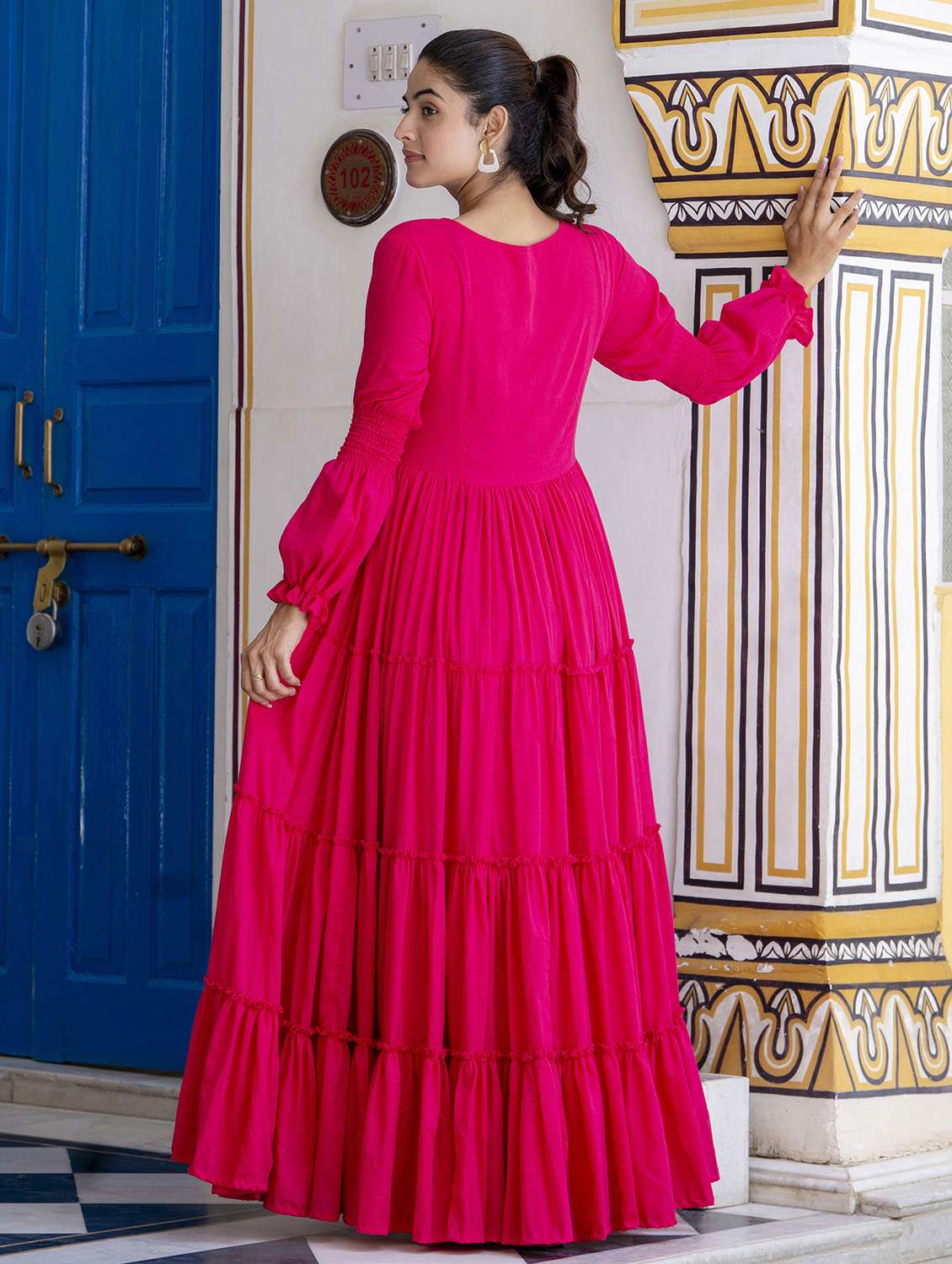 women solid long sleeve tiered maxi dress - 22299149 -  Standard Image - 5