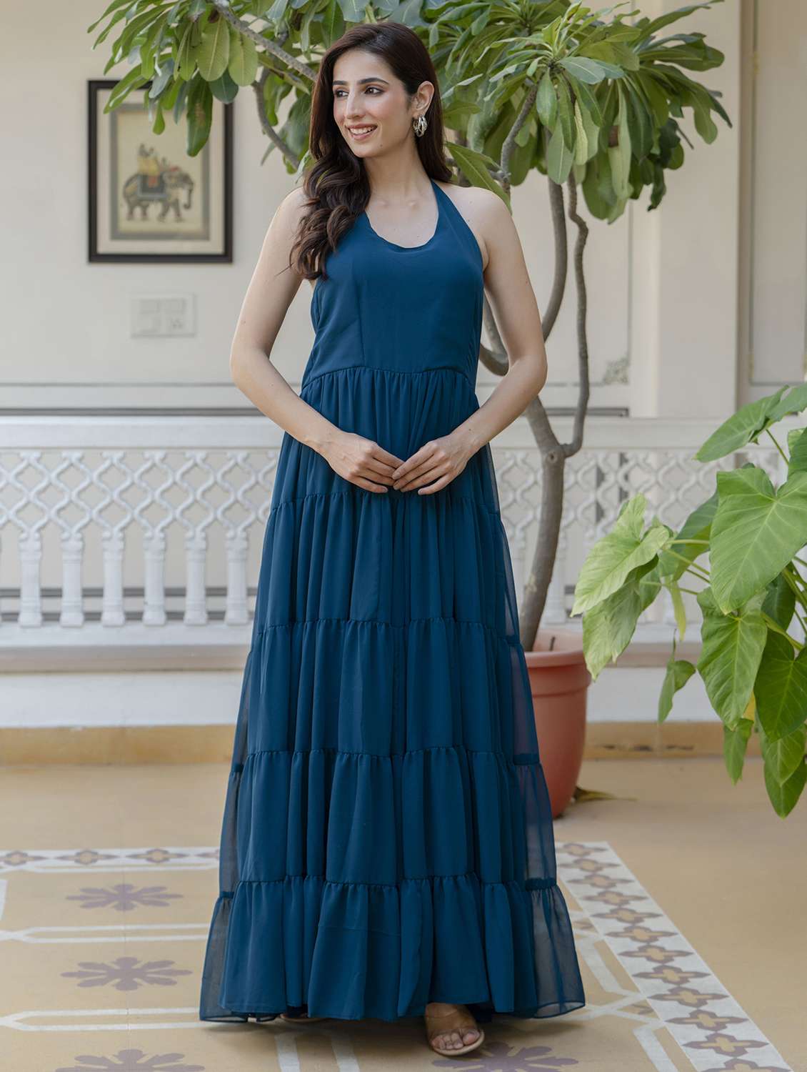 women solid halter neck tiered maxi dress - 22299151 -  Standard Image - 3