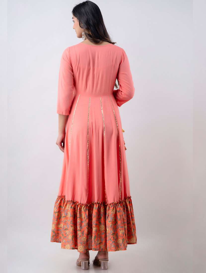 women printed three quarter sleeve ethnic dress - 22299153 -  Standard Image - 5