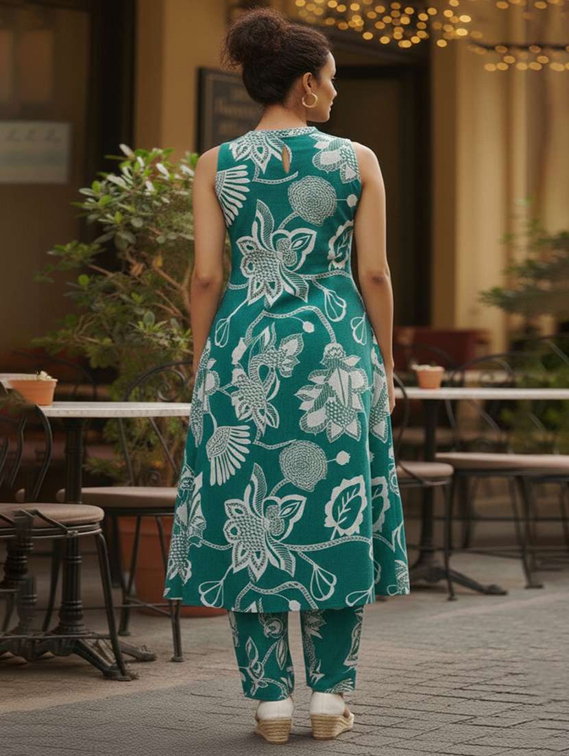 women floral printed sleeveless ethnic co-ord set - 22299162 -  Standard Image - 3