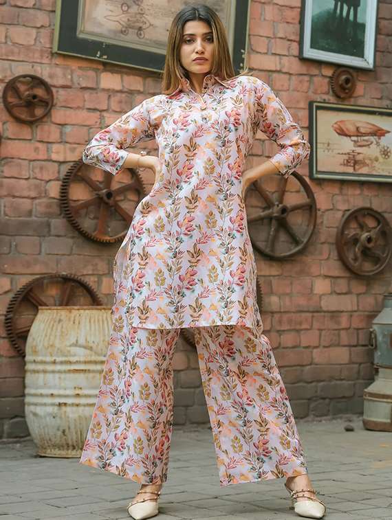 women floral three quarter sleeve ethnic co-ord set
