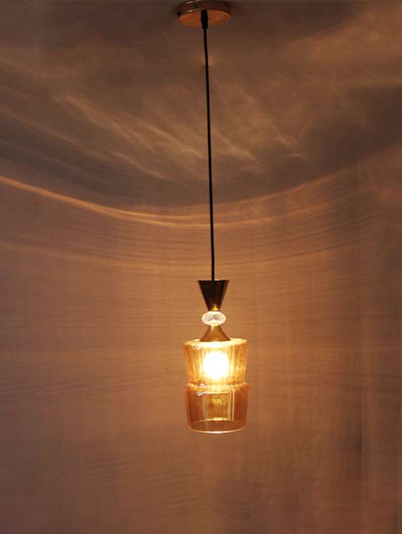 ribbed amber glass pendant light gold finish - 22299208 -  Standard Image - 3
