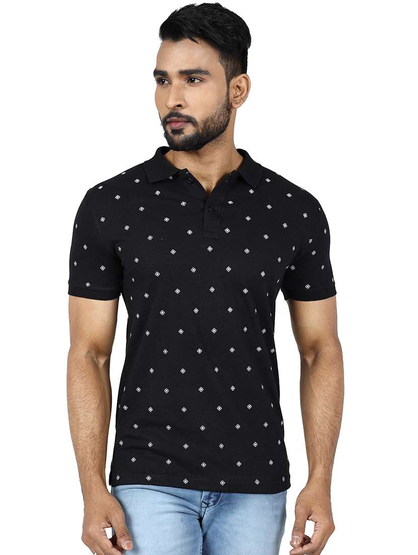 men printed short sleeve slim fit polo t-shirt