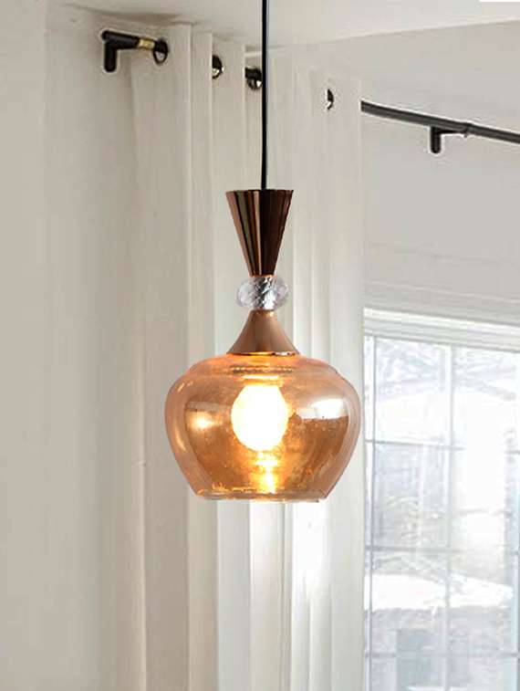 amber kachori glass pendant light with gold finish