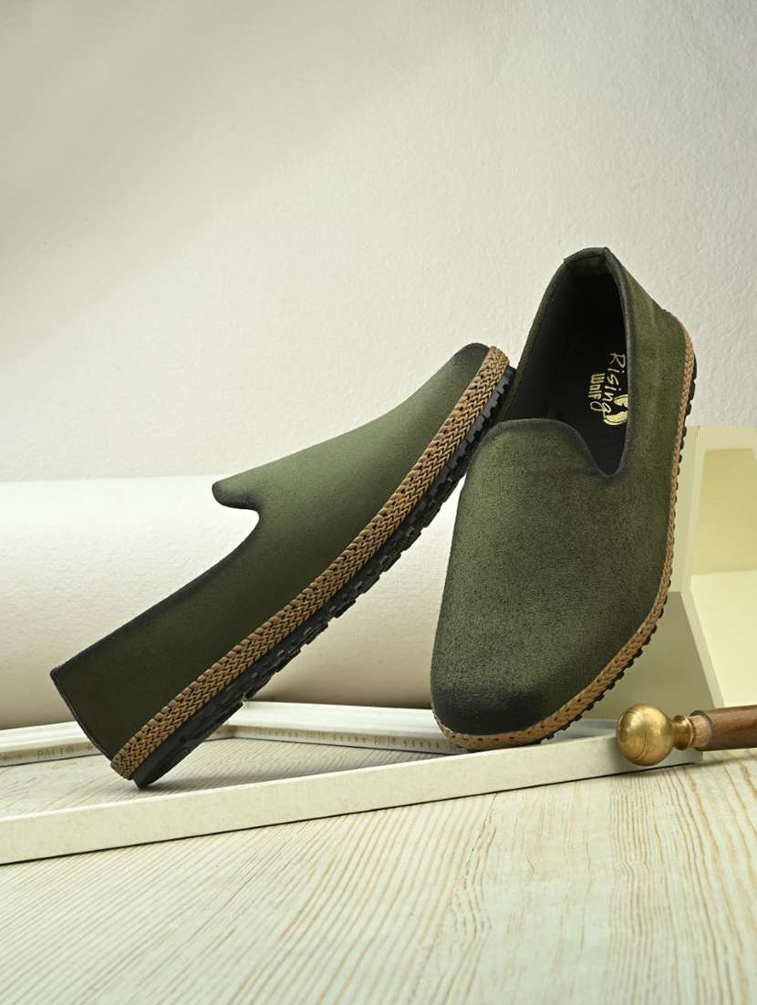 men olive slip on loafer