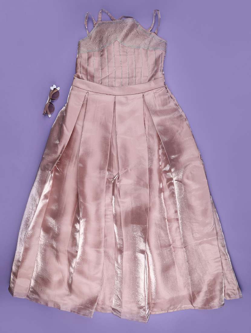 girls self designed sleeveless flared frock