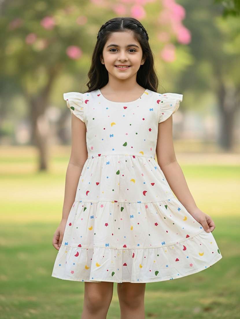 girls printed cap sleeves tiered frock