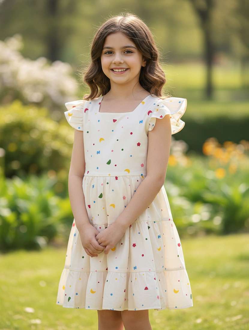 girls printed ruffle sleeves tiered dress