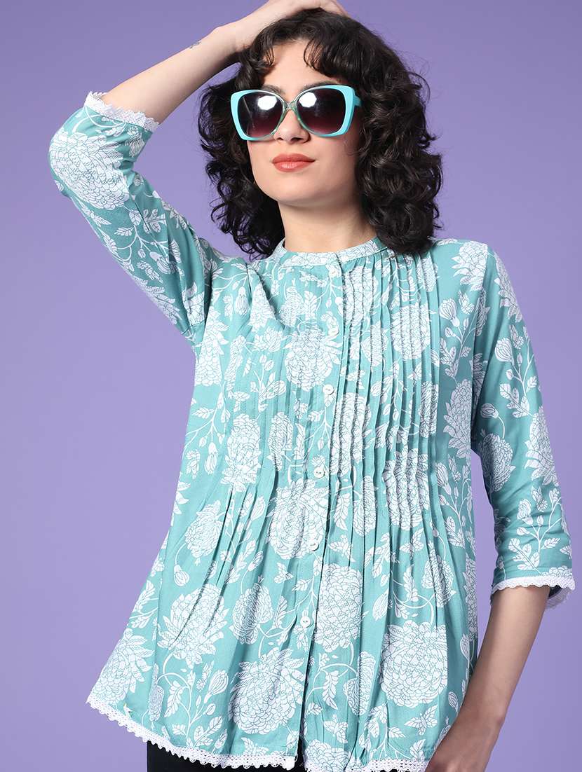 women floral three quarter sleeve ethnic top