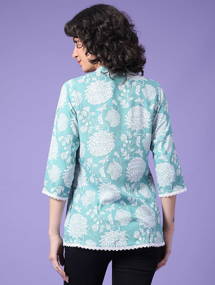 Women Floral Three Quarter Sleeve Ethnic Top - 22299608 -  Standard Image - 3