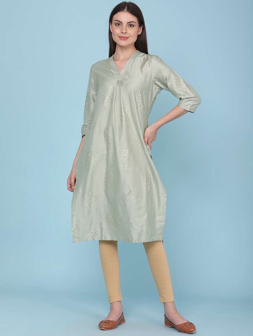 Women Self Design Three Quarter Sleeves Straight Kurta - 22299619 -  Standard Image - 3