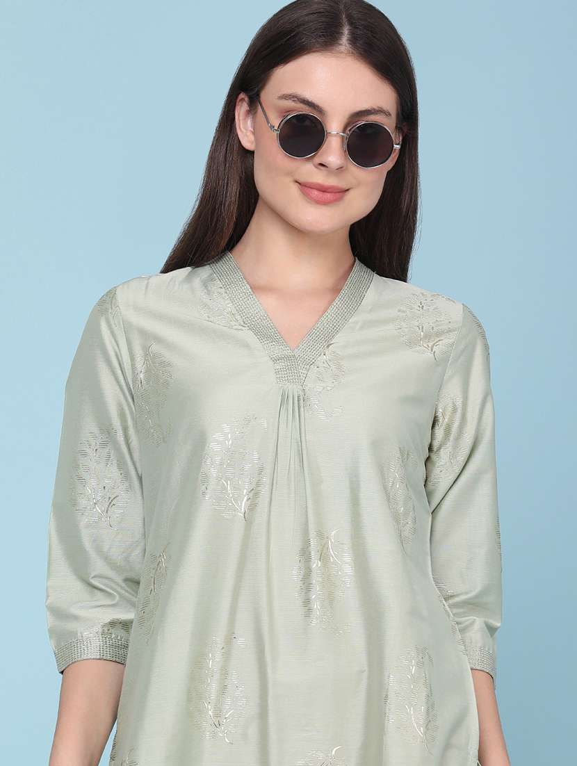 Women Self Design Three Quarter Sleeves Straight Kurta - 22299619 -  Standard Image - 5