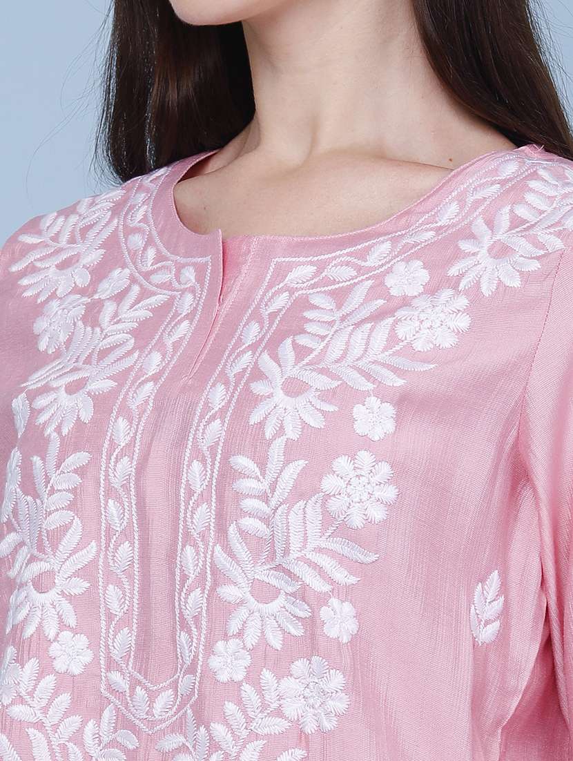 women embroidered three quarter sleeves straight kurta - 22299621 -  Standard Image - 5