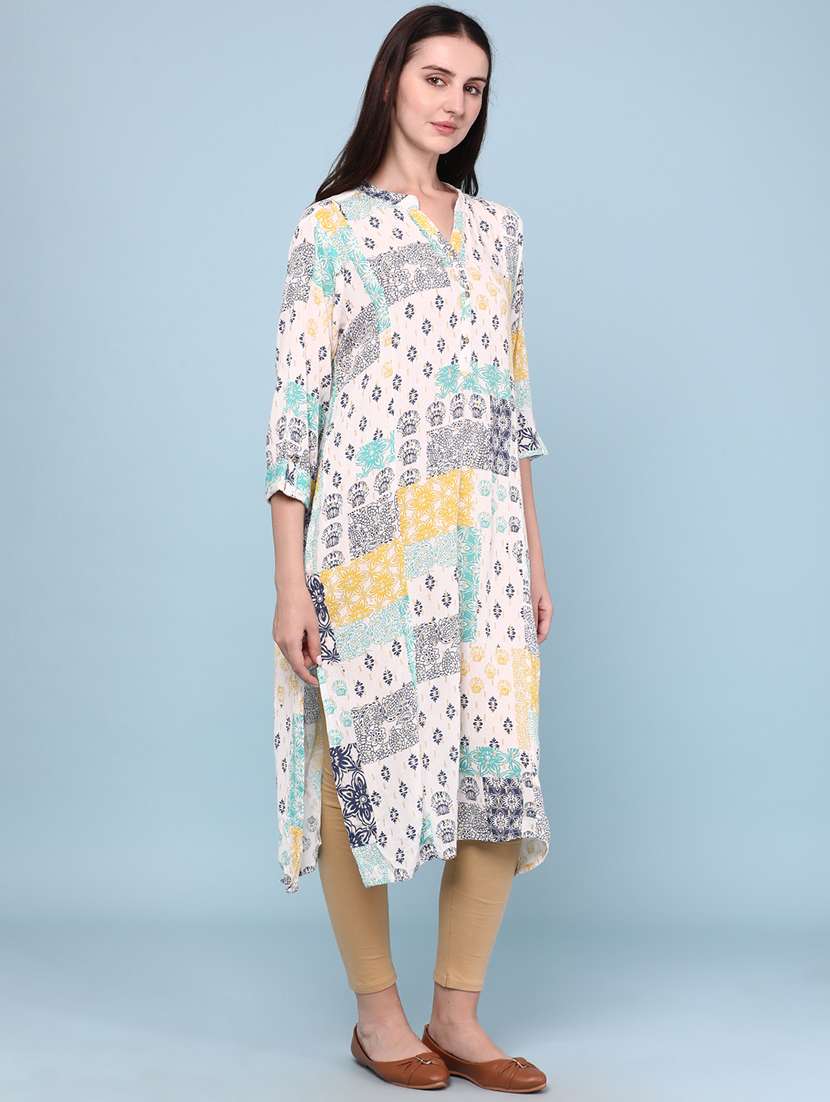 Women Printed Three Quarter Sleeves Straight Kurta - 22299624 -  Standard Image - 3