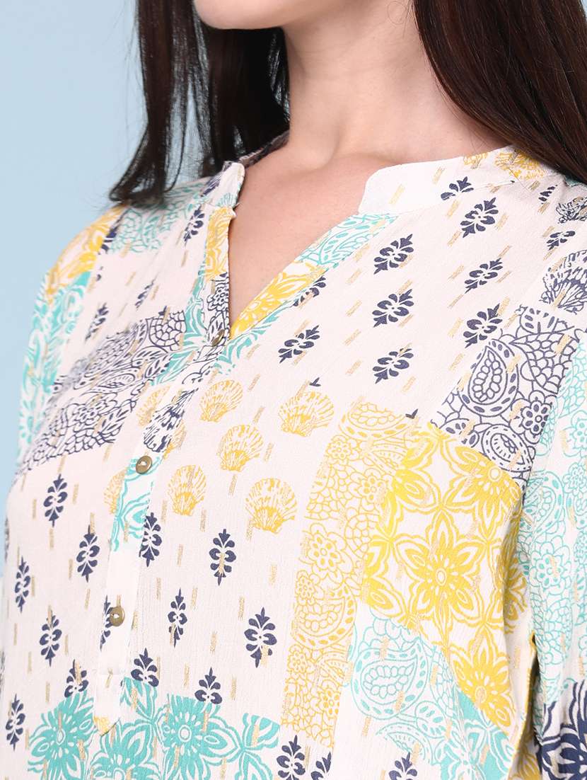 Women Printed Three Quarter Sleeves Straight Kurta - 22299624 -  Standard Image - 5