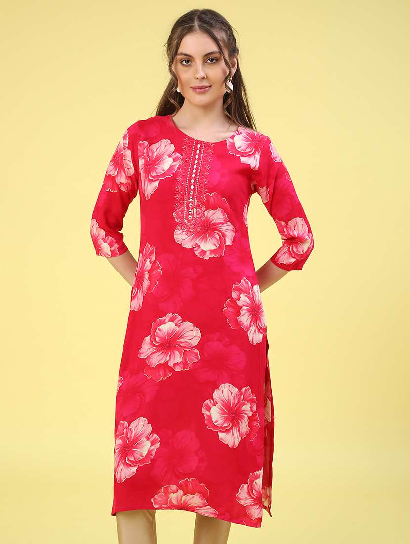 red rayon straight kurta