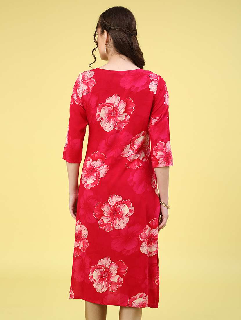 red rayon straight kurta - 22299626 -  Standard Image - 3
