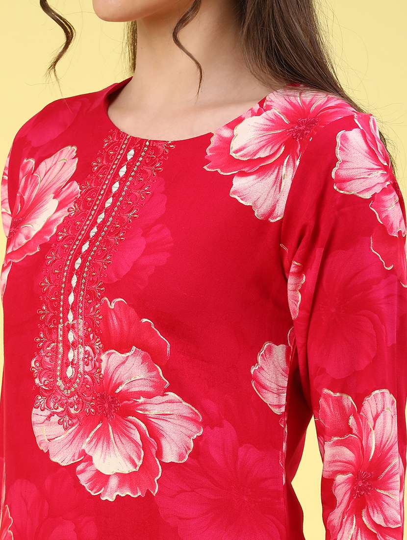 red rayon straight kurta - 22299626 -  Standard Image - 5